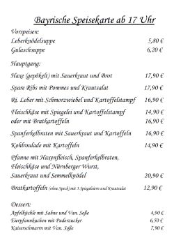 Restaurant Hubertus: Karte Bayrischer Abend