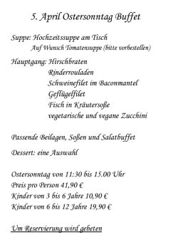 Restaurant Hubertus: Karte Ostersonntag