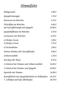 Restaurant Hubertus: Karte Himmelfahrt