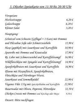 Restaurant Hubertus: Karte 3. Oktober