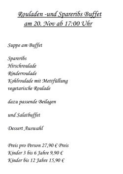 Restaurant Hubertus: Karte Rouladen- und Spareribs-Buffet