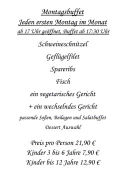 Restaurant Hubertus: Karte Montagsbuffet