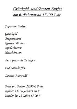 Restaurant Hubertus: Karte Grünkohl- & Braten-Buffet