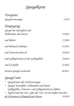 Restaurant Hubertus: Spargelkarte 2024