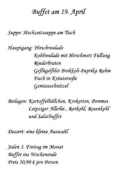 Restaurant Hubertus: Speisekarte Freitagsbuffet am 19. April