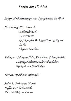 Restaurant Hubertus: Speisekarte Freitagsbuffet am 17. Mai
